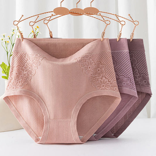 Plus Size Cotton Floral Lace Brief(3 Packs)
