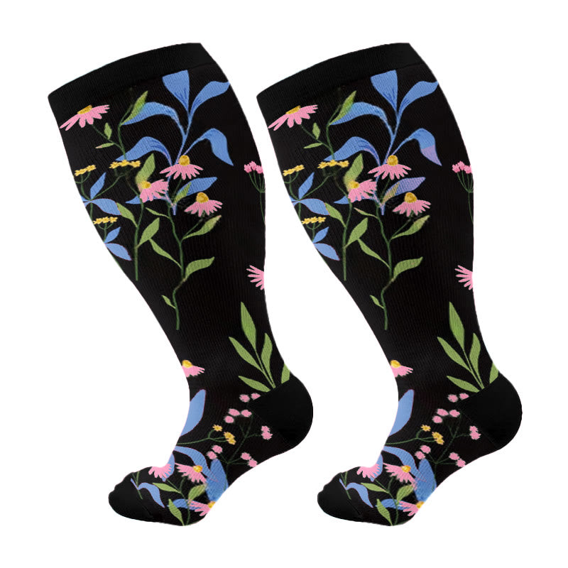 Plus Size Painted Flowers Compression Socks(3 Pairs) - image 7