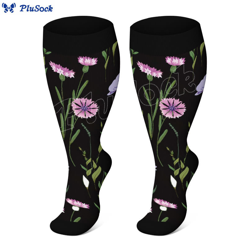 Plus Size Painted Flowers Compression Socks(3 Pairs) - image 2