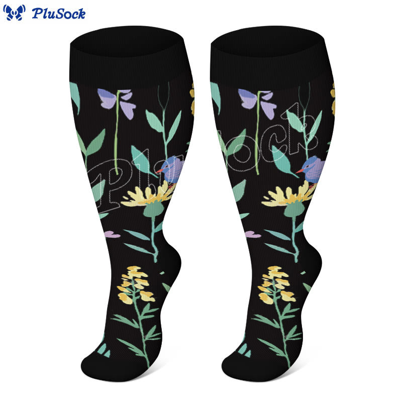 Plus Size Painted Flowers Compression Socks(3 Pairs) - image 4