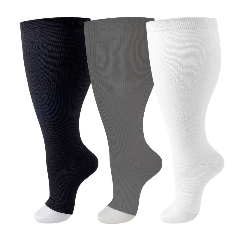 Plus Size Black White Gray Open Toe Compression Socks(3 Pairs) - image 3