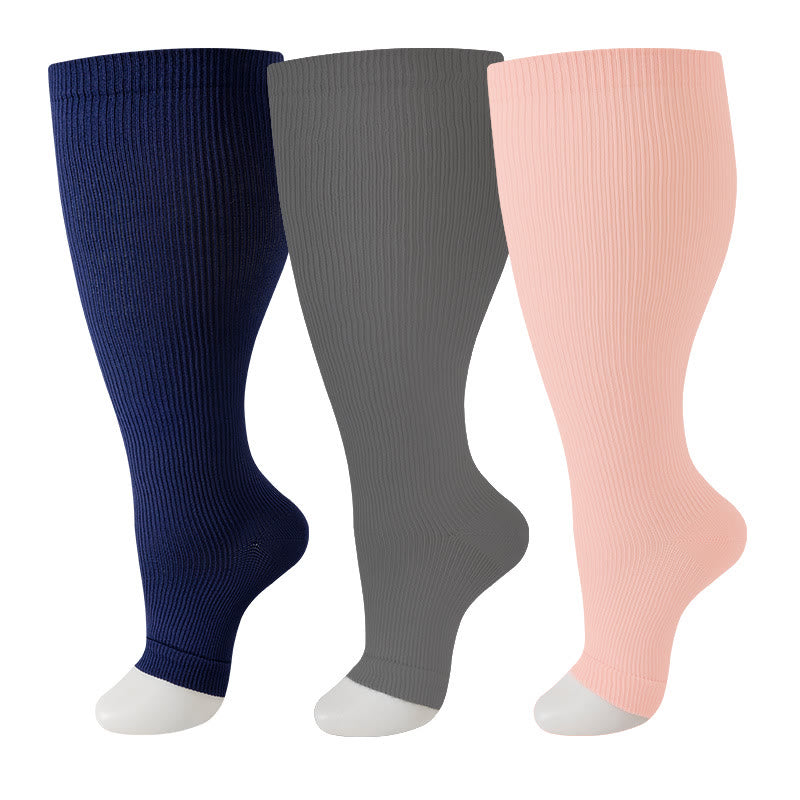 Plus Size Navy Blue Pink Open Toe Compression Socks(3 Pairs) - image 2