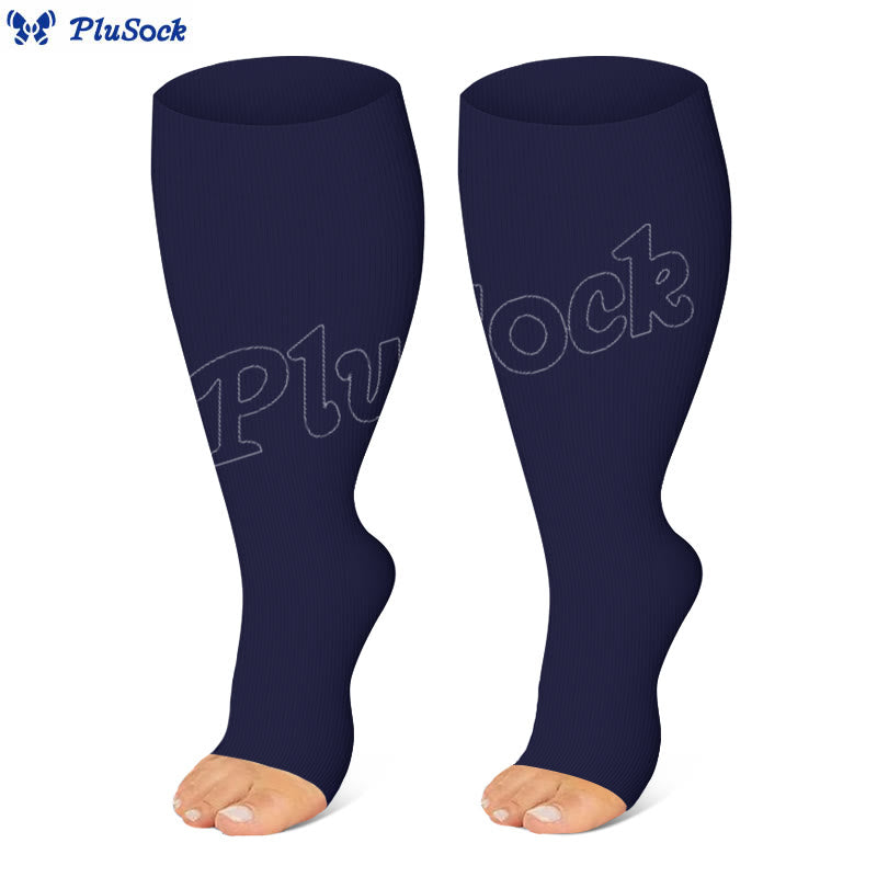 Plus Size Navy Blue Pink Open Toe Compression Socks(3 Pairs) - image 5