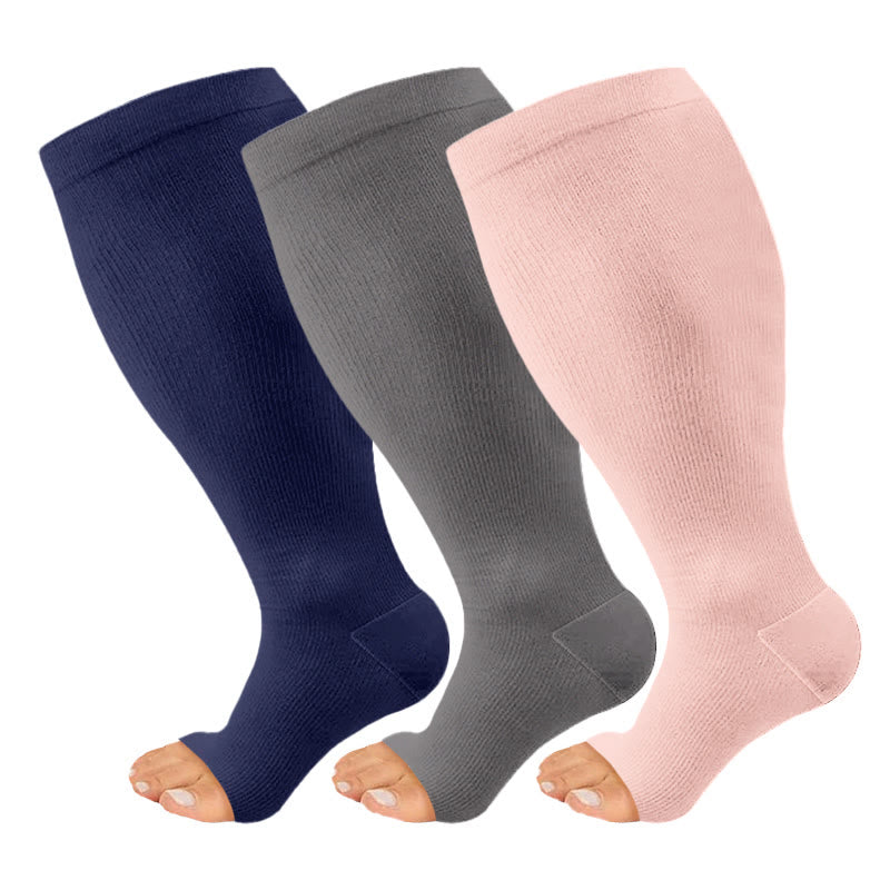 Plus Size Navy Blue Pink Open Toe Compression Socks(3 Pairs) - Multicolor - 4XL - image 3