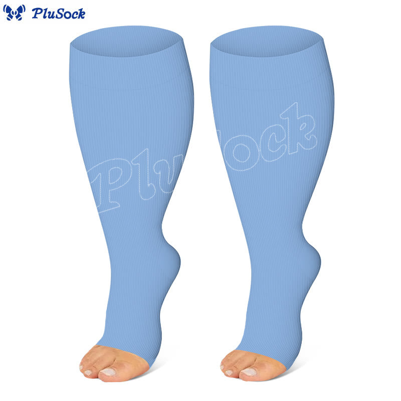 Plus Size Black Blue Pink Open Toe Compression Socks(3 Pairs) - image 5