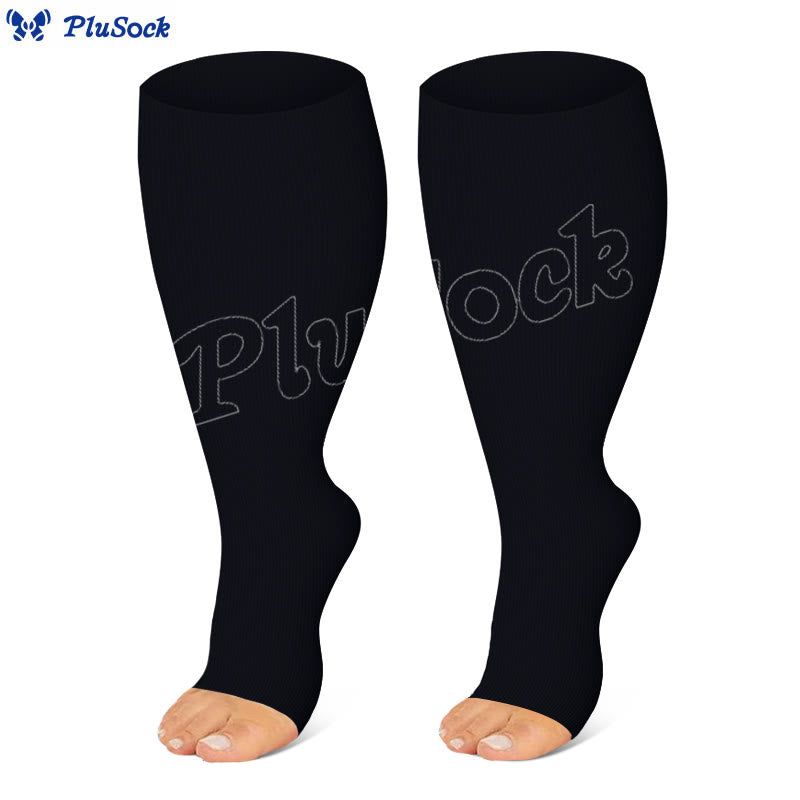 Plus Size Black White Gray Open Toe Compression Socks(3 Pairs) - image 4