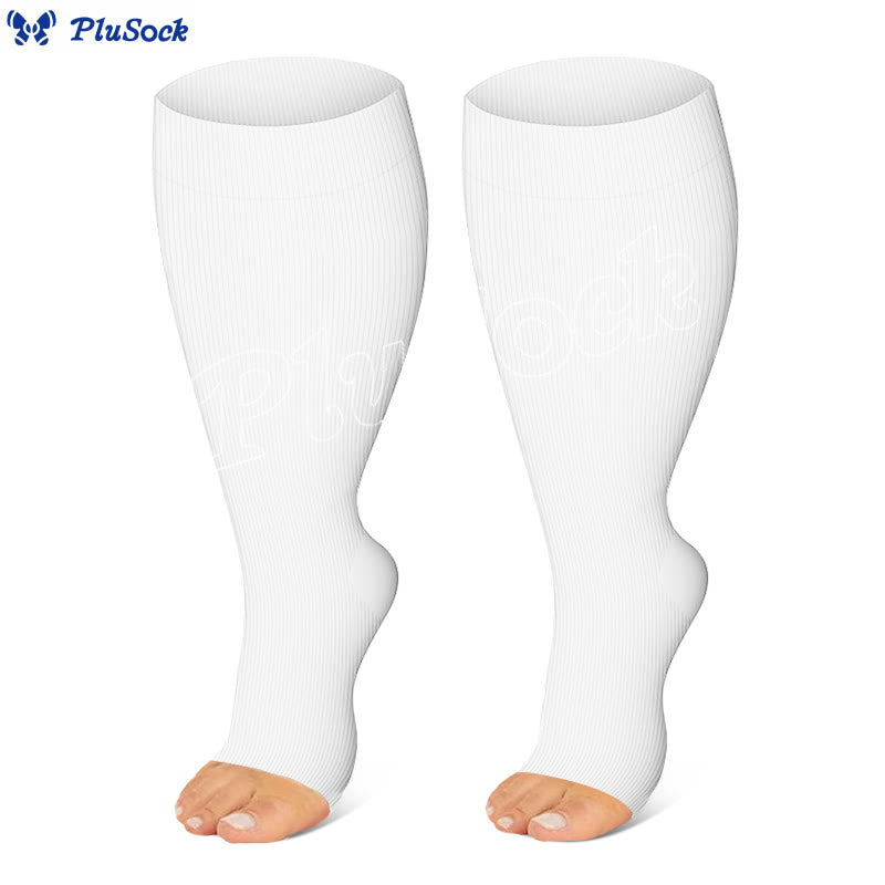 Plus Size Black White Gray Open Toe Compression Socks(3 Pairs) - image 6