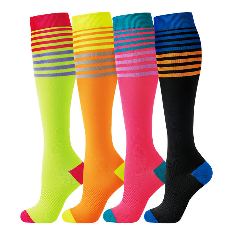 Colorful Stripe Outdoor Running Compression Socks(4 Pairs)