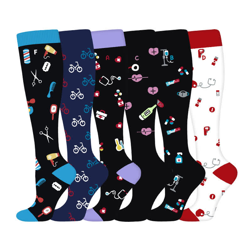 Medical Print Sweat-wicking Compression Socks(6 Pairs)