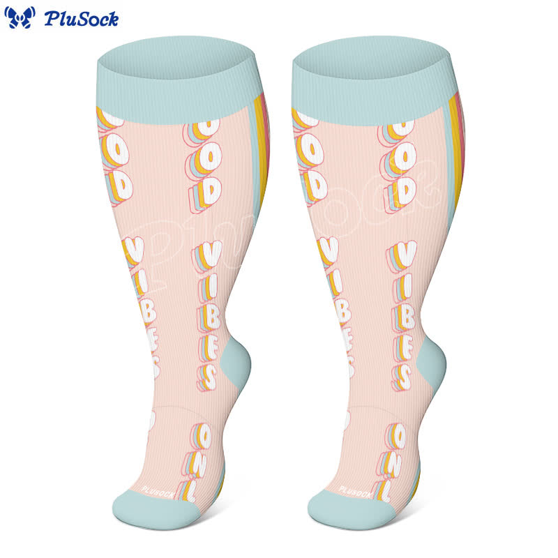 Plus Size Fun Love Floral Print Compression Socks(3 Pairs)