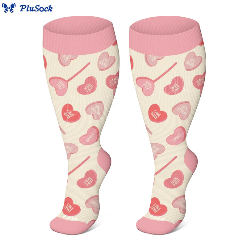 Plus Size Fun Love Floral Print Compression Socks(3 Pairs)