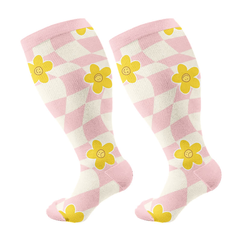 Plus Size Fun Love Floral Print Compression Socks(3 Pairs)