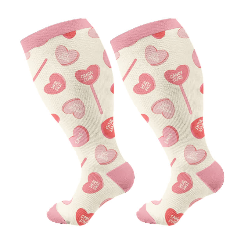 Plus Size Fun Love Floral Print Compression Socks(3 Pairs)