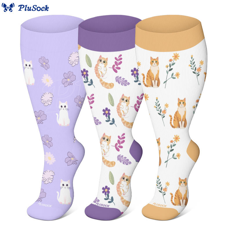 Plus Size Cat Flowers Compression Socks - image 0