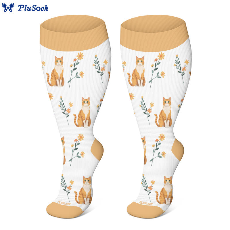 Plus Size Cat Flowers Compression Socks - image 2