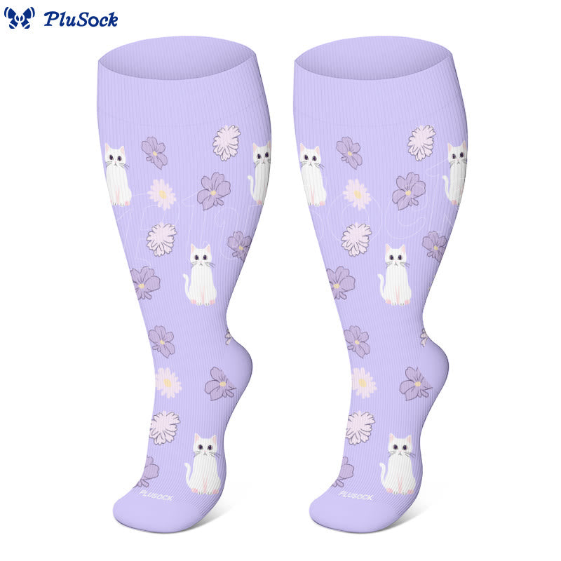 Plus Size Cat Flowers Compression Socks - image 1