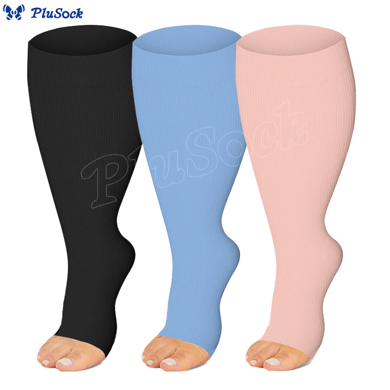 Plus Size Solid Color Open Toe Series Compression Socks - image 2