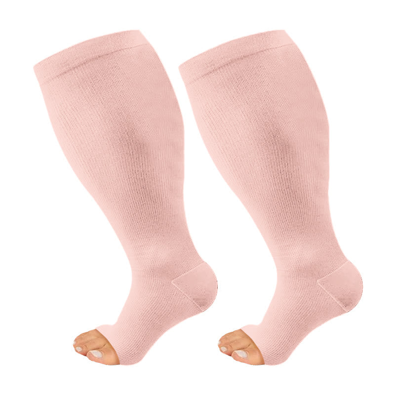 Plus Size Solid Color Open Toe Series Compression Socks - Pink - 4XL - image 8