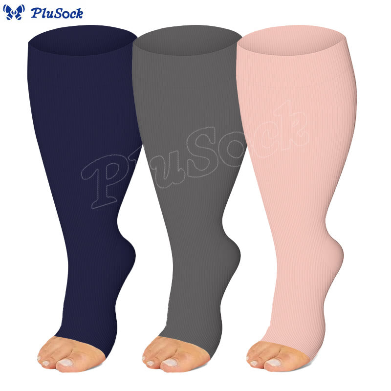 Plus Size Solid Color Open Toe Series Compression Socks - image 1