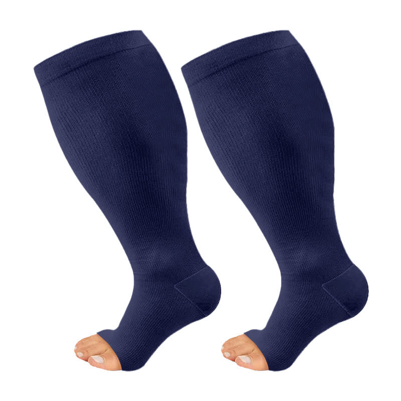 Plus Size Solid Color Open Toe Series Compression Socks - Navy Blue - 4XL - image 9