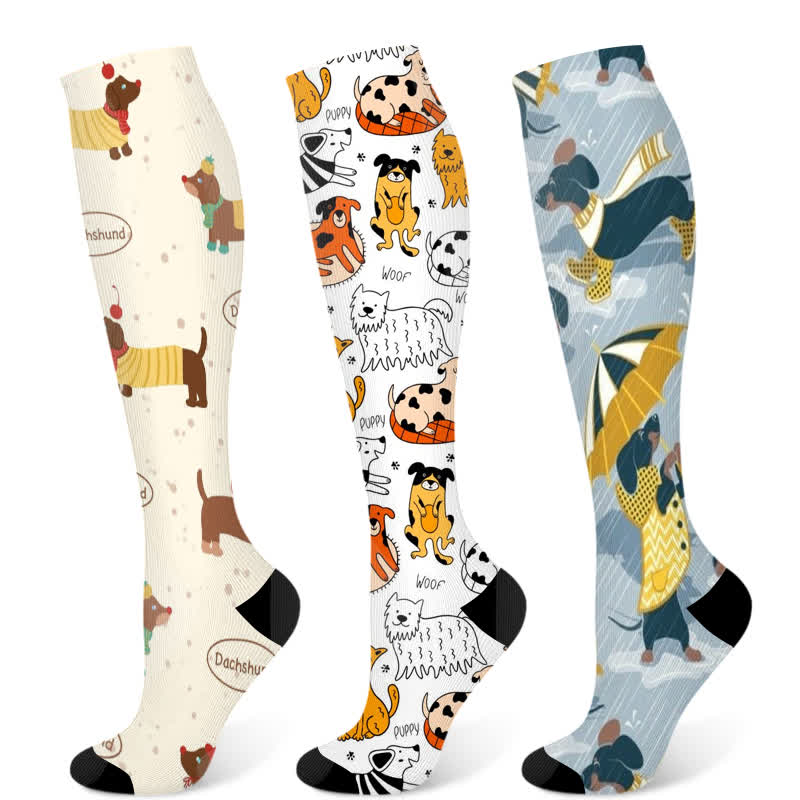 Dog Print Compression Socks(3 Pairs) - Multicolor - S/M - image 5
