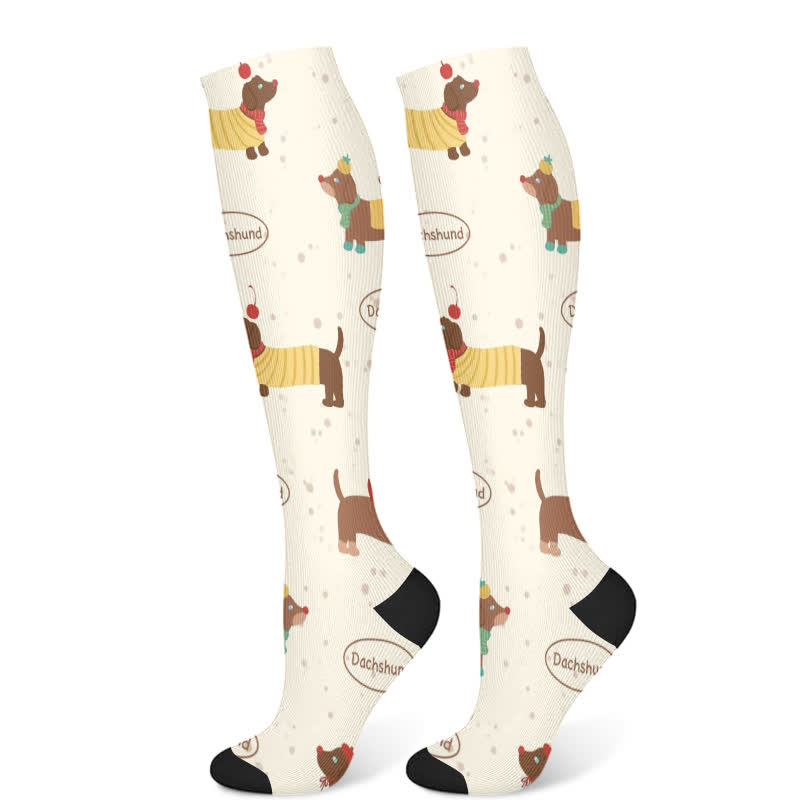 Dog Print Compression Socks(3 Pairs) - Yellow(1 Pair) - S/M - image 6