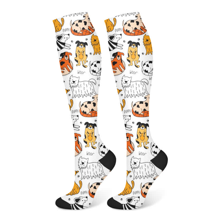 Dog Print Compression Socks(3 Pairs) - White(1 Pair) - S/M - image 7
