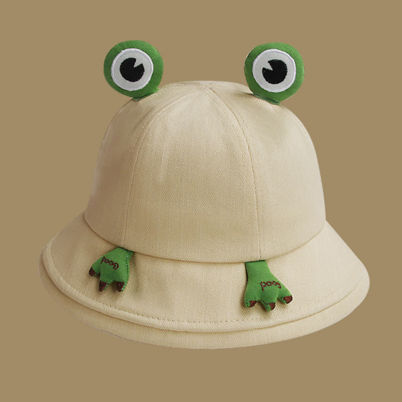 Cute Frog Design Bucket Hat - Khaki - One Size - image 9