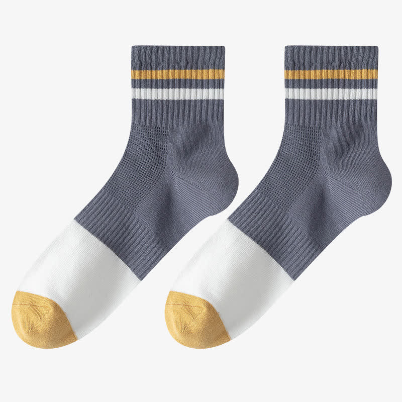 Striped Cotton Quarter Socks(5 Pairs) - Dark Grey - EU43-50(US9-15) - image 12