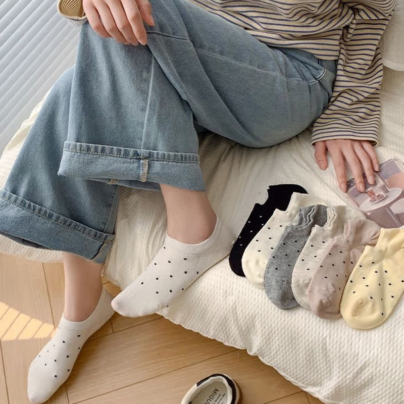 Simple Style Solid Color Polka Dot Ankle Socks(6 Pairs)