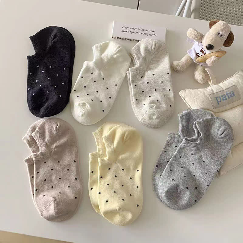 Simple Style Solid Color Polka Dot Ankle Socks(6 Pairs)