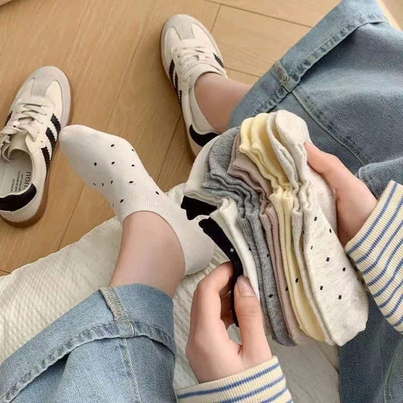 Simple Style Solid Color Polka Dot Ankle Socks(6 Pairs)