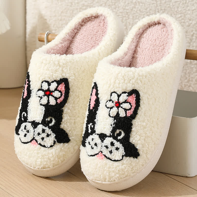 Cartoon Dog Flower Fluffy Home Slippers - White - EU43-44(US9-10) - image 2