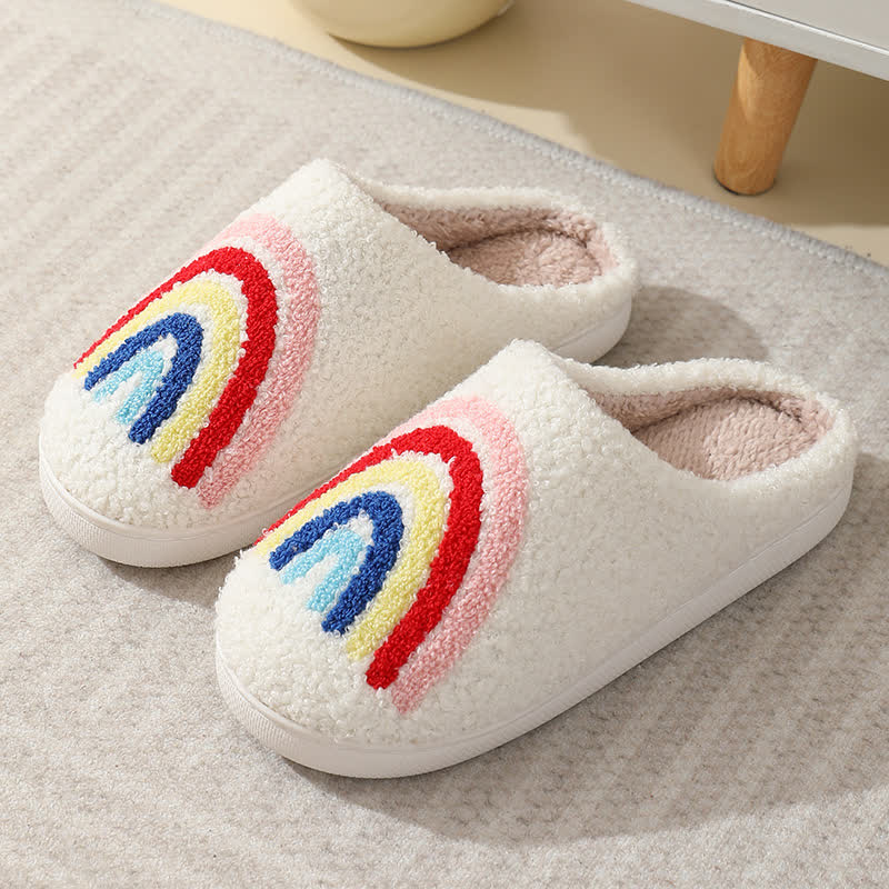 Rainbow Print Fluffy Home Slippers - White - EU43-44(US9-10) - image 3