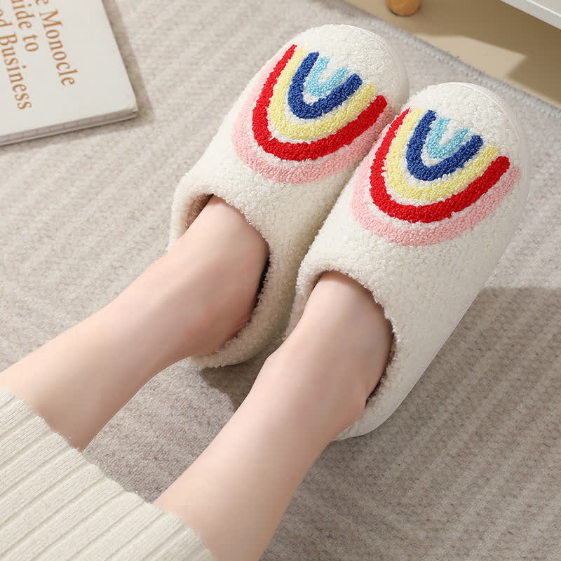 Rainbow Print Fluffy Home Slippers - image 1