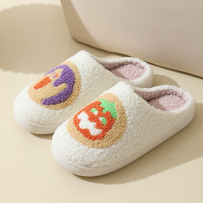 Cartoon Pumpkin Print Fluffy Home Slippers - image 3