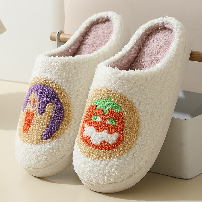 Cartoon Pumpkin Print Fluffy Home Slippers - White - EU43-44(US9-10) - image 2