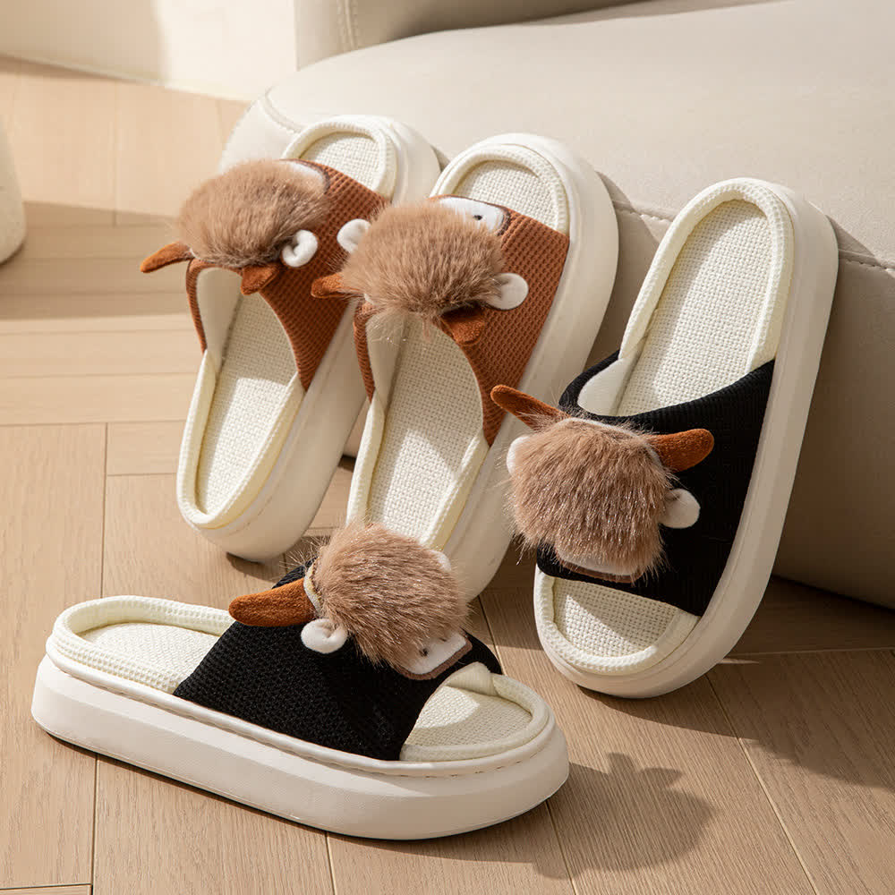 Cute Cartoon Indoor Home Linen Slippers