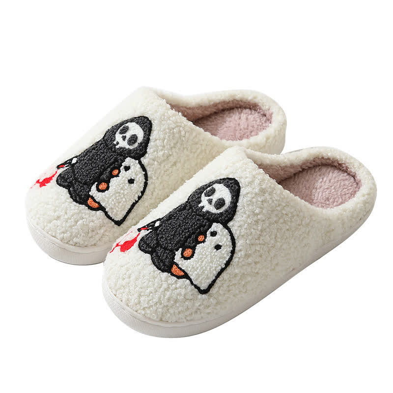 Cartoon Skull Ghost Print Fluffy Home Slippers - image 11