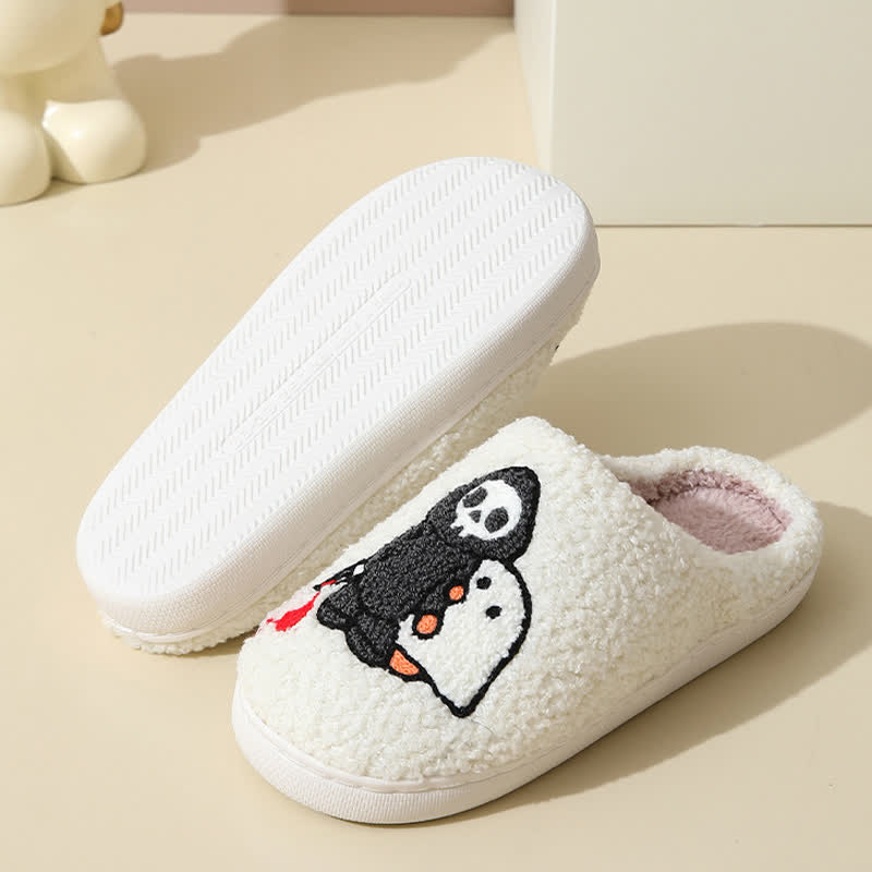 Cartoon Skull Ghost Print Fluffy Home Slippers - image 8