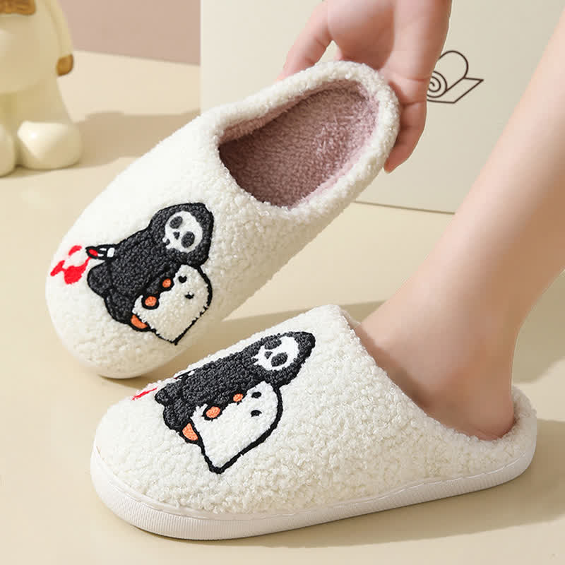 Cartoon Skull Ghost Print Fluffy Home Slippers - image 2