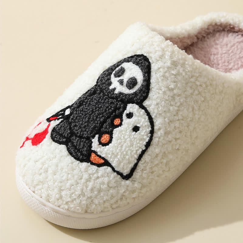 Cartoon Skull Ghost Print Fluffy Home Slippers - image 7