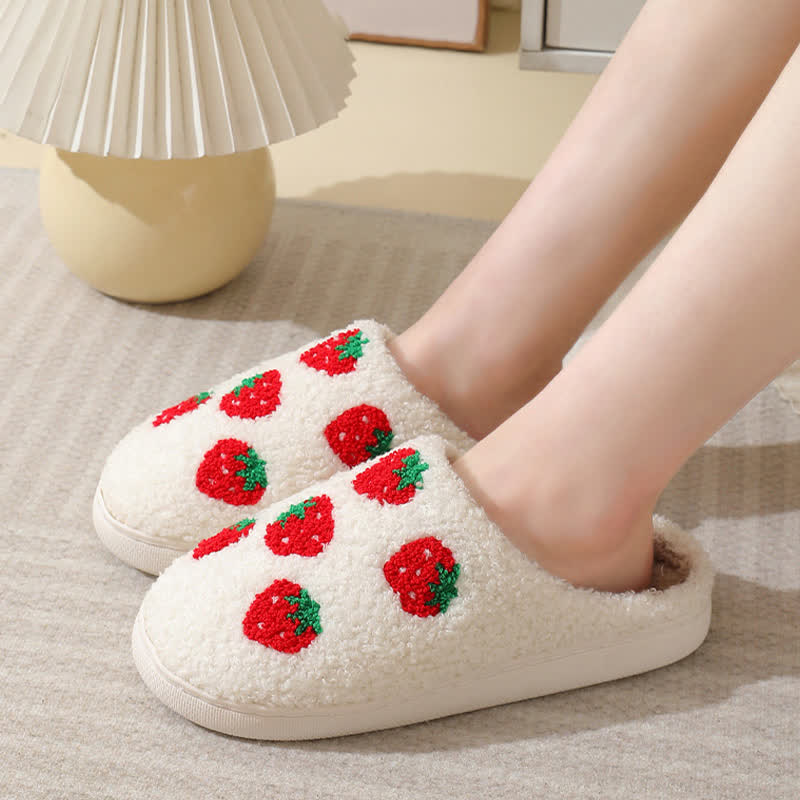 Cartoon Fruit Print Fluffy Home Slippers - image 2
