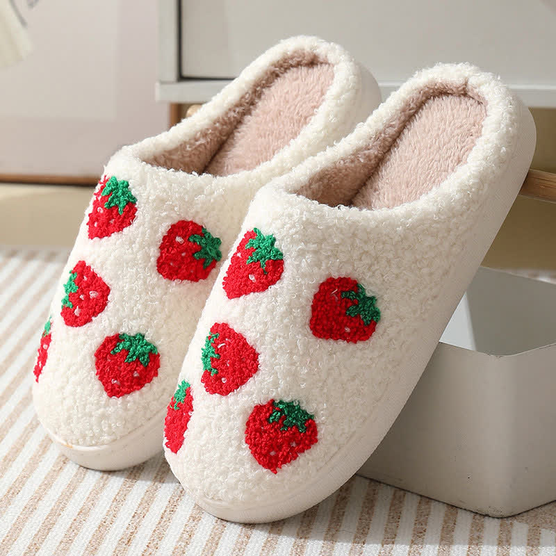 Cartoon Fruit Print Fluffy Home Slippers - Strawberry - EU43-44(US9-10) - image 4