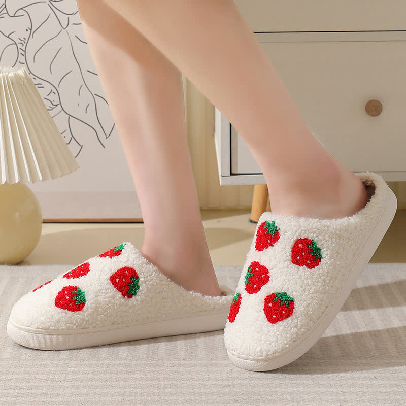 Cartoon Fruit Print Fluffy Home Slippers - image 1