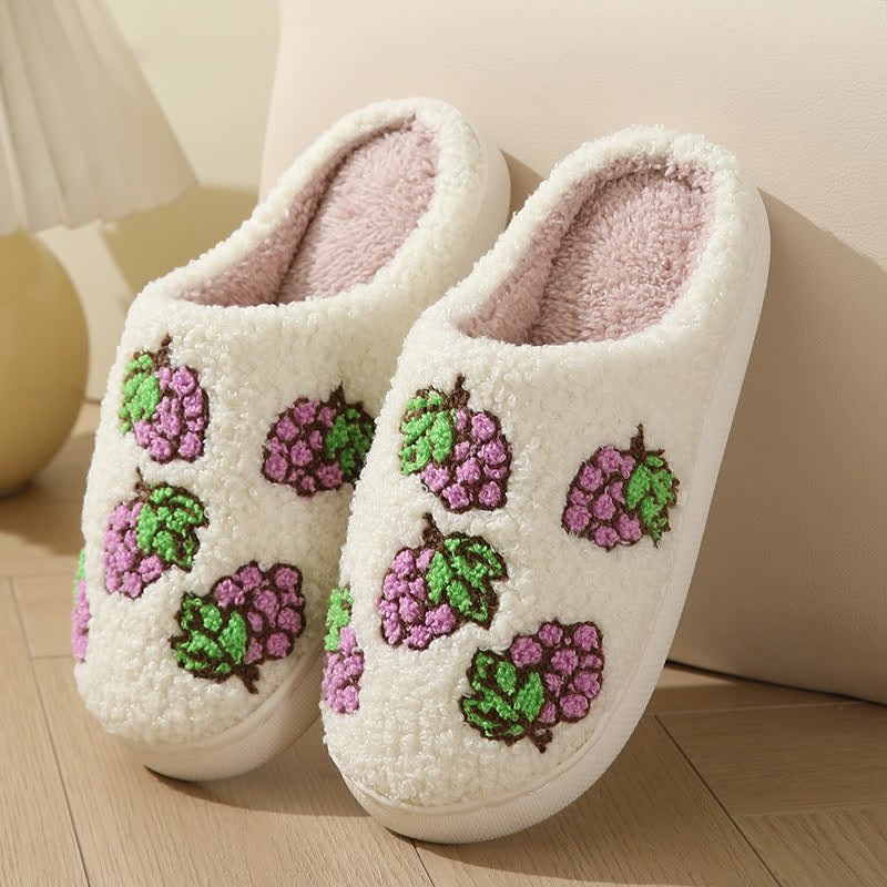 Cartoon Fruit Print Fluffy Home Slippers - Grape - EU43-44(US9-10) - image 12