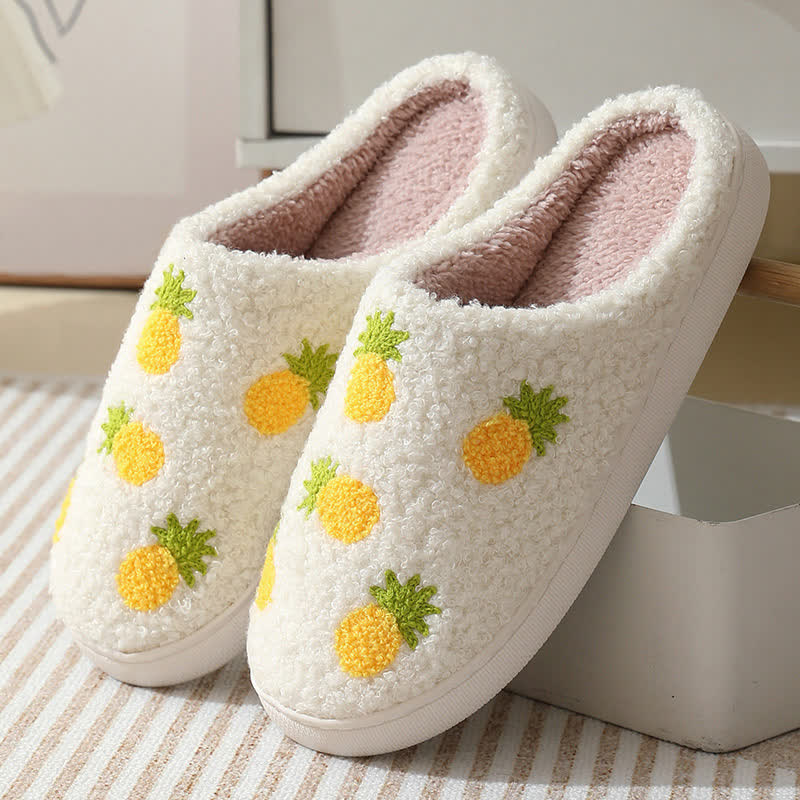 Cartoon Fruit Print Fluffy Home Slippers - Pineapple - EU43-44(US9-10) - image 11