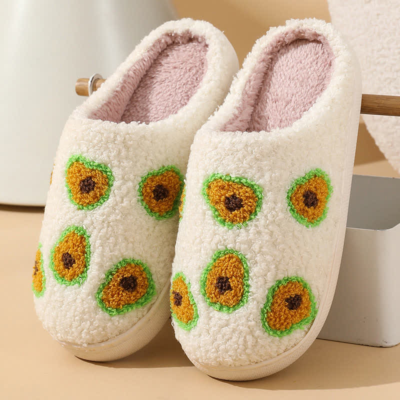 Cartoon Fruit Print Fluffy Home Slippers - Avocado - EU43-44(US9-10) - image 15