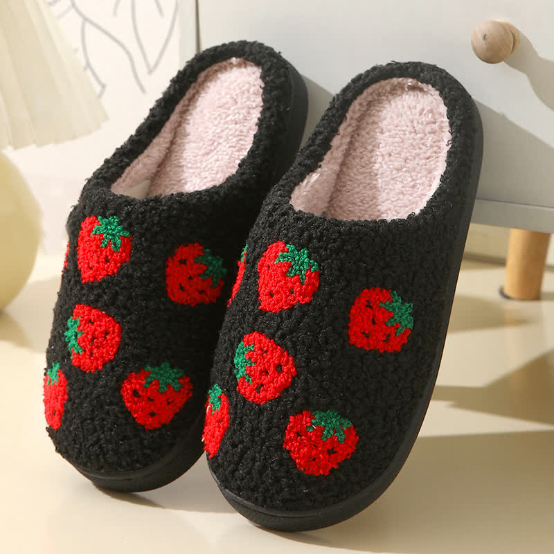 Cartoon Fruit Print Fluffy Home Slippers - Black Strawberry - EU43-44(US9-10) - image 13