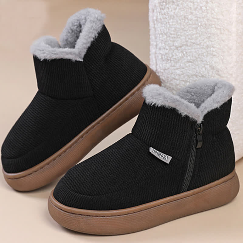 Plus Size Zipper Solid Color Warm Slippers - Black - EU43-44(US9-10) - image 3
